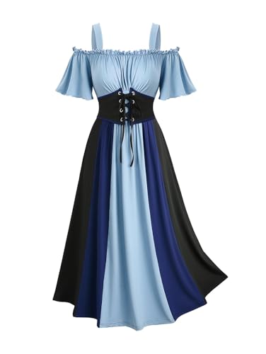 ROSE GAL Rosegal Mittelalterliches Renaissance-Kostüm für Damen, Übergröße, schulterfrei, Rüschen, Unterbrustkorsett, Irisches Dres, Flatterärmel, Gothic-Kleid, Cosplay (Blau, 1/L) von ROSE GAL