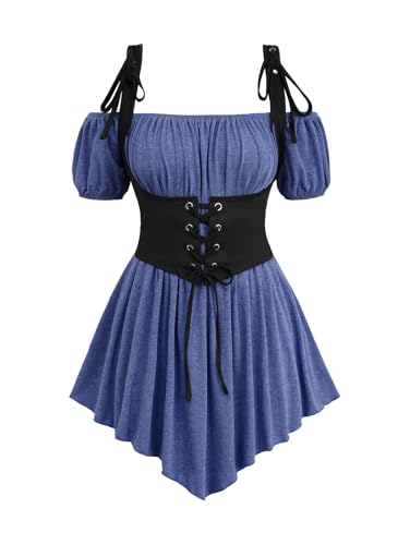 ROSE GAL Schulterfreies Oberteil für Damen, Übergröße, Gothic, mittelalterlich, Renaissance, Korsett, Blue_1, L Große Größen von ROSE GAL