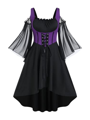 Rosegal Damen-Kleid, Übergröße, Punk, schulterfrei, ausgestellte Ärmel, Spitze, Gothic-Kleid, Violett-214, 5XL Große Größen Rosegal Damen-Kleid, Übergröße, Punk, schulterfrei, ausgestellte Ärmel, Spitze, Gothic-Kleid, Violett-214, 5XL Große Größen von ROSE GAL