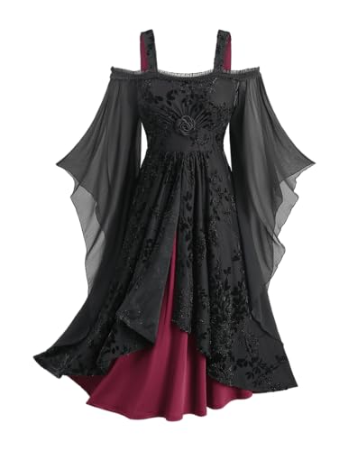 Rosegal Mittelalter-Kostüm, Übergröße, Vintage-Kostüm, schulterfrei, ausgestellte Ärmel, Gothic-Kleid, Schwarz, 5XL Große Größen Rosegal Mittelalter-Kostüm, Übergröße, Vintage-Kostüm, schulterfrei, ausgestellte Ärmel, Gothic-Kleid, Schwarz, 5XL Große Größen von ROSE GAL