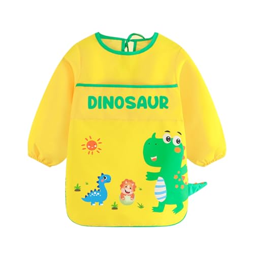 ROSEMO Malschürze Kinder Malerkittel für 6-12 Jahre Mädchen Junge Wasserdicht Malkittel Einstellbar Bastelschürze mit Dinosaurier Muster Ärmeln und Taschen Bastelkittel Kunstschürze für Schule Malerei von ROSEMO