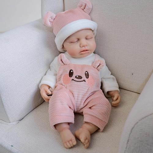 ROSHUAN 12 Zoll Mini Real Life Reborn Babypuppen Silikon Ganzkörper Mädchen Loulou Realistische Neugeborene Babypuppe Silikon Schlafende Babys Puppen Lebensechte Babypuppe Spielzeug für Kinder von ROSHUAN