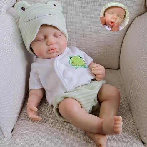 ROSHUAN 12 Zoll Mini Realistische Reborn Babypuppen Silikon Ganzkörper Mädchen Real Life Baby Doll Silikon Reborn Schlafende Puppen Lebensechte Neugeborene Babypuppe Spielzeug für Kinder Geschenke von ROSHUAN