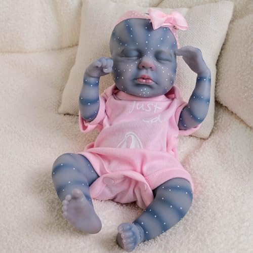 ROSHUAN 12 Zoll Mini Reborn Babypuppen Avatar Mädchen Silikon Ganzkörper Vinyl Kleine Schlafende Realistische Lebensechte Baby Puppe, Das Aussehen Echtes Leben Neugeborenen Babypuppe von ROSHUAN