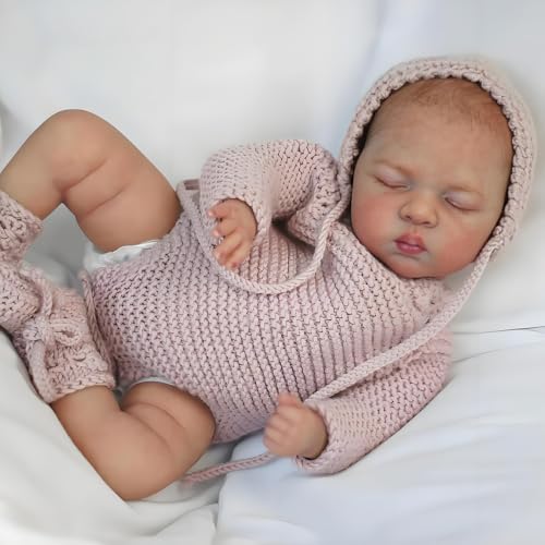ROSHUAN 12 Zoll Mini Reborn Babypuppen Silikon Ganzkörper Vinyl Schlafendes Mädchen, das echt lebensecht aussieht Neugeborene Babypuppe Realistische Frühchen Babys Puppen Handgemachtes Spielzeug für von ROSHUAN