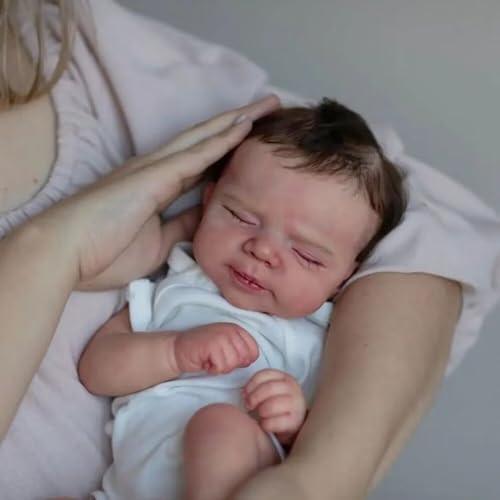 ROSHUAN 18" Anatomisch Korrekte Reborn Baby Puppen Silikon Ganzkörper Vinyl Real Wie Schlafender Junge Realistische Neugeborene Babypuppen Kinder Alter 3+ von ROSHUAN
