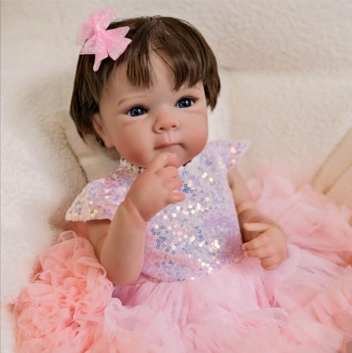 ROSHUAN 18 Inch Reborn Babypuppen Mädchen Silikon Ganzkörper Vinyl Realistische Neugeborene Baby Puppen Anatomisch Korrekt Mit Prinzessin Kleid Lebensechte Babypuppe Spielzeug Für Kinder von ROSHUAN
