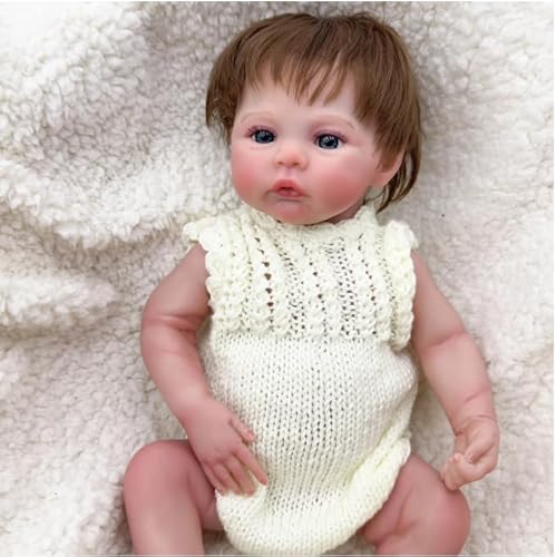 ROSHUAN 18 Zoll 45 cm Realistische Reborn Baby Puppen Mädchen Handverwurzelt Haar Echtes Leben Neugeborene Babypuppen Silikon Vollvinyl Körper Babypuppe Mit Spielzeug Zubehör Für Kinder von ROSHUAN