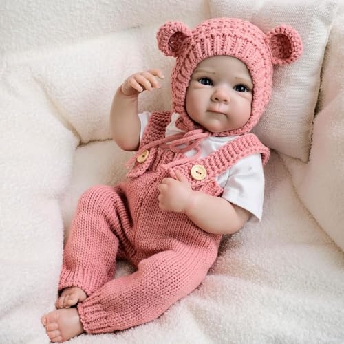 ROSHUAN 18 Zoll 48 cm Reborn-Puppen Silikon Ganzkörper-Mädchen Augen Offen Lebensechte Baby-Puppen, Die Das Echte Leben Neugeborenes Lebendiges Bebe Kleinkind Mit Fütterung Zubehör Aussehen von ROSHUAN