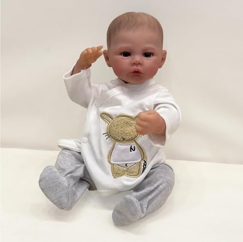 ROSHUAN 18 Zoll Anatomisch Korrekt Junge Realistisch Reborn Babypuppen Silikon Vollvinyl Körper Neugeborenes Baby Puppen Mit Blauen Augen Lebensechte Babypuppe Für 3+ Jahre alt Kinder von ROSHUAN