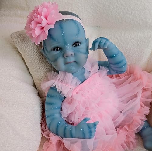 ROSHUAN 18 Zoll Avatar Reborn Baby Puppen Mädchen Realistische Weiche Silikon Voll Vinyl Körper Handgemachte Lebensechte Neugeborene Babypuppe Mit Spielzeug Zubehör Geschenke für Kinder von ROSHUAN