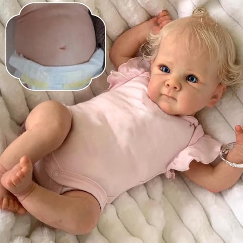 ROSHUAN 18 Zoll Blondes Lockiges Haar Reborn Baby Puppen Vollvinyl Körper Anatomisch Korrektes Realistisches Lebensecht Neugeborenes Mädchen Kleinkind Puppen Geschenke Für Kinder Alter 3+ von ROSHUAN