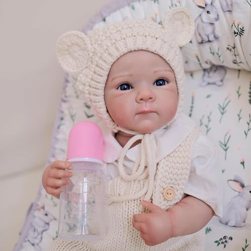 ROSHUAN 18 Zoll Lebensechte Echte Babygröße Wiedergeborene Babypuppen Silikon Vinyl Ganzkörper Realistische Neugeborene Mädchenpuppen Kuschelkörper Waschbar Baby Puppe von ROSHUAN