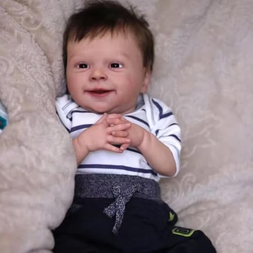ROSHUAN 18 Zoll Realistische Reborn Babypuppen Anatomisch Korrekt Junge Silikon Ganzkörper Vinyl Die Echt Aussehen Neugeborene Baby Puppen Verwurzeltes Haar Handgemacht Spielzeug Für Kinder von ROSHUAN