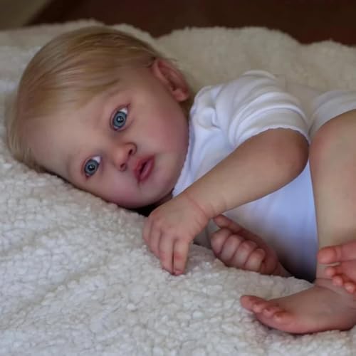 ROSHUAN 18 Zoll Realistische Reborn Babypuppen Anatomisch Korrekt Junge Silikon Ganzkörper Vinyl Die Echt Aussehen Neugeborene Baby Puppen Verwurzeltes Haar Handgemacht Spielzeug Für Kinder von ROSHUAN
