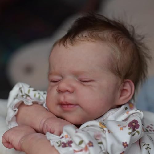 ROSHUAN 18 Zoll Realistischer Wiedergeborener Babypuppen Schlafendes Mädchen Weicher Stoffkörper, der echte Aussieht Neugeborene Baby Puppen mit Verwurzeltem Haar für Kinder Alter 3+ von ROSHUAN