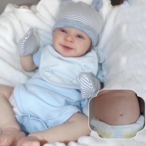 ROSHUAN 18 Zoll Reborn Baby Puppen Junge Ganzkörper Weiches Vinyl Lebensechte Neugeborene Babypuppen Anatomisch Korrekt, DASS Aussehen Real Life Spielzeug Mit Blauen Augen von ROSHUAN