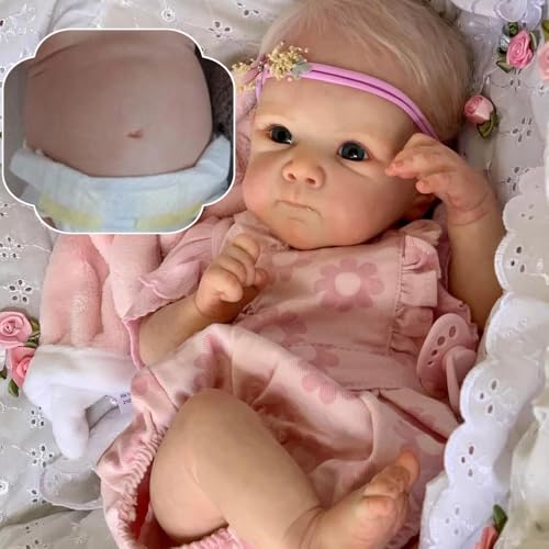 ROSHUAN 18 Zoll Reborn Baby Puppen Mädchen Blondes Haar Vollvinyl Körper Anatomisch Korrekt Realistisch Leben wie Neugeborenes Babypuppe Geschenke für Kinder Alter 3+ von ROSHUAN