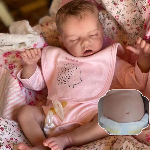 ROSHUAN 18 Zoll Reborn Baby Puppen Schlafendes Mädchen Silikon Vollvinyl Körper Anatomisch Korrekt Realistisch Leben wie Neugeborenes Babypuppe Geschenke für Kinder Alter 3+ von ROSHUAN