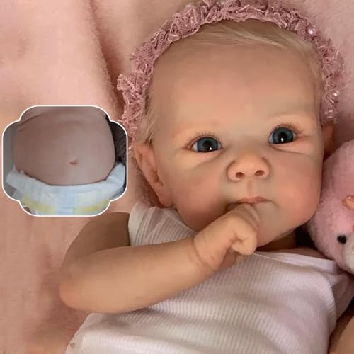 ROSHUAN 18 Zoll Reborn Baby Puppen Weiche Silikon Ganzkörper Vinyl Realistische Neugeborene Babypuppen Real Life Anatomisch Korrektes Mädchen mit Blondem Haar für Kinder Alter 3+ von ROSHUAN