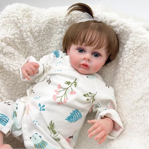 ROSHUAN 19 Zoll Realistische Reborn Babypuppen Die Echt Aussehen Wiedergeborene Kleinkind Puppen Weichen Stoff Körper Verwurzelt Haar Lebensechte Neugeborene Babypuppe Spielzeug von ROSHUAN