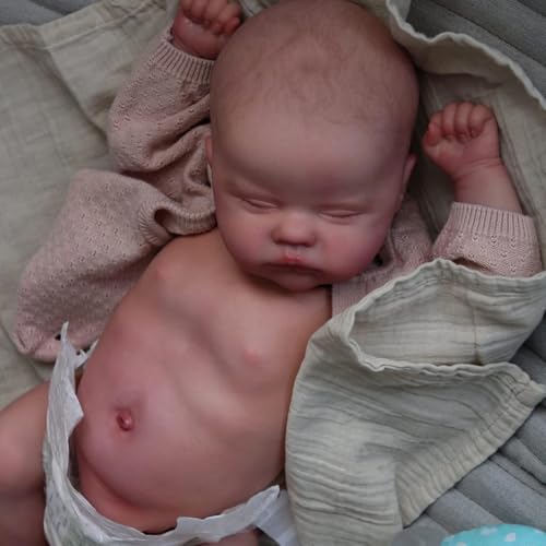 ROSHUAN 19 Zoll Reborn Baby Puppen Schlafendes Mädchen Anatomisch Korrekt Silikon Ganzkörper Vinyl Realistische Neugeborene Babypuppen Die Echt Aussehen Babypuppe Geschenke für Kinder von ROSHUAN