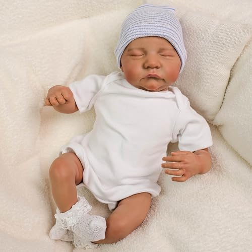 ROSHUAN 19 Zoll Schlafendes Mädchen Reborn Baby Puppen Echtes Leben Weiche Full Vinyl Poseable Körper Realistische Neugeborene Babypuppen Mit Spielzeug Zubehör Für Kinder Alter 3+ von ROSHUAN