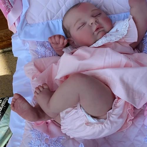 ROSHUAN 20 Zoll 50 cm Realistische Reborn Baby Puppen Schlafendes Mädchen Neugeborenes Babypuppen Silikon Vollvinyl Poseable Körper Chubby Gesicht Lebensechte Babypuppe Spielzeug für Kinder von ROSHUAN