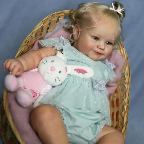 ROSHUAN 20 Zoll Lockiges Haar Realistische Reborn Babypuppen Maddie Mädchen Silikon Voll Vinyl Poseable Körper Neugeborenes Baby Puppen, Lebensechte Babypuppe Kleinkind Spielzeug für Kinder von ROSHUAN