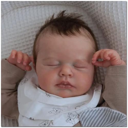 ROSHUAN 20 Zoll Realistische Reborn Baby Puppen Schlafendes Junge Weicher Vinyl Körper, Der Echtes Leben Neugeborene Baby Puppen Geburtstag mit Fütterungsset für Kinder Alter 3+ von ROSHUAN