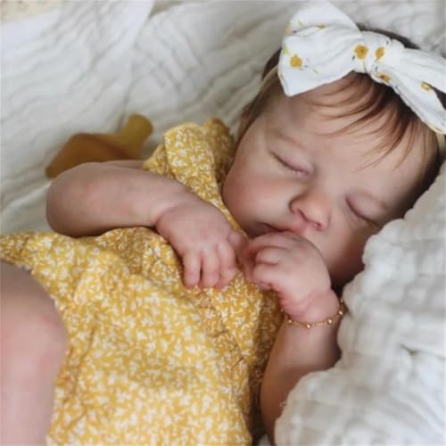 ROSHUAN 20 Zoll Realistische Reborn Baby Puppen Schlafendes Mädchen Lebensechte Babypuppe Silikon Voller Vinylkörper Neugeborene Babypuppen Sieht Aus Wie EIN Echtes Baby Für Kinder von ROSHUAN
