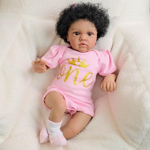 ROSHUAN 20 Zoll Reborn Baby Puppen Schwarzes Mädchen Weiches Tuch Körper Realistisches Neugeborene Babypuppen Braune Augen Afroamerikanisch Lebensechte Baby Puppe Weihnachten Geschenke von ROSHUAN