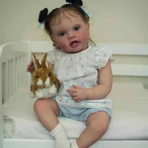 ROSHUAN 24 Zoll 60 cm Reborn Babypuppen Mädchen Weiches Tuch Körper Große Größe Reborn Kleinkind Puppe Die Real Aussehen Lebensecht Neugeborenes Babypuppe mit Handverwurzelt Haar für Kinder von ROSHUAN