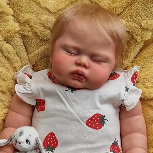 ROSHUAN 24 Zoll Realistische Reborn Babypuppen Weiche Gewichtete Tuch Körper Große Größe Lebensecht Schlafen Baby Puppen Blonde Haar Neugeborene Baby Puppe Spielzeug Für Kinder Alter 3+ von ROSHUAN