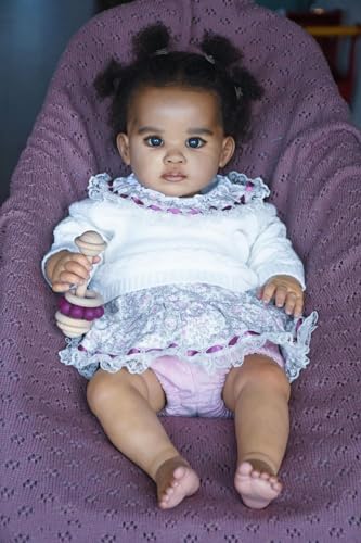 ROSHUAN 24 zoll Afroamerikanischen Reborn Kleinkind Puppen Schwarz Mädchen Lebensechte Realistische Kleinkind Puppen 3D Malerei Haut Echte Leben Baby Puppen Die Wirklich Leben Reborn Baby Puppen von ROSHUAN