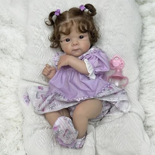 ROSHUAN 45.7 cm Real Life Baby Dolls Silikon Ganzkörper Mädchen Realistische Reborn Babypuppen Verwurzeltes Haar Lebensechte Neugeborene Babys Puppe, die echt aussieht Spielzeug für Alter 3+ von ROSHUAN