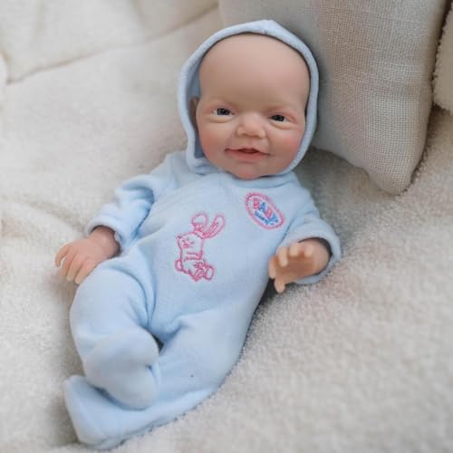 ROSHUAN 8 Zoll Mini Reborn Babypuppen Silikon Ganzkörper Lächelnder Junge Die Echt Lebensecht Neugeborene Babypuppe Handgemachte Realistische Silikon Preemie Babies Puppen Spielzeug für Kinder von ROSHUAN