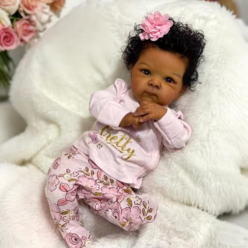 ROSHUAN Afrikanisch-amerikanisch Wiedergeborene Realistische Babypuppen Silikon Ganzkörper 18zoll 48 cm Lebensechte Neugeborene Baby Rücken Mädchen Voll Silikon Gewichtete Reale Leben Puppen Spielzeug von ROSHUAN