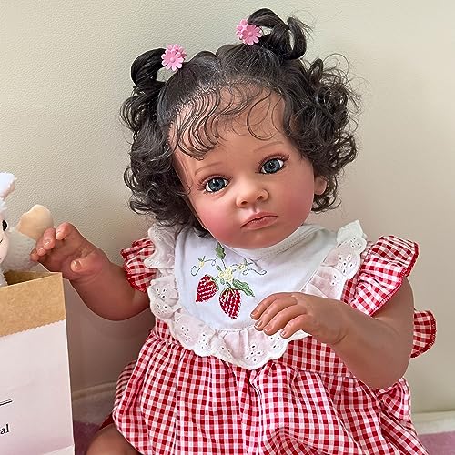 ROSHUAN Afroamerikanische Reborn-Baby-Puppen 23 Zoll 60 cm Realistische Lebensechte Babypuppen Schwarzes Mädchen Weicher Stoff Körper Gewichtet Echtes Leben Babypuppen von ROSHUAN