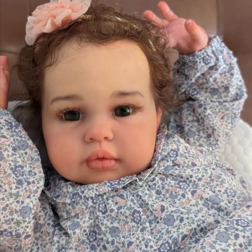 ROSHUAN Big Size Reborn Kleinkind Mädchen 24 Zoll 60 cm Beschwerte Realistische Reborn-Baby-Puppen Mit Stoffkörper Lebensechte Baby-Puppe, Die Lebensecht Aussieht Kleinkind Reborn-Puppen von ROSHUAN