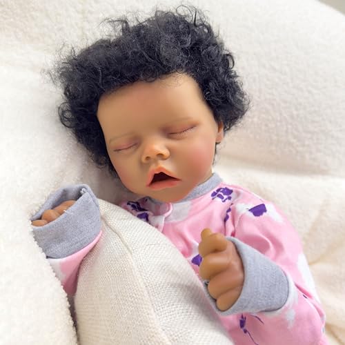 ROSHUAN Black Reborn Baby Dolls Girl 18 Inch Realistic Baby Doll Soft Cloth Body African American Sleeping Babies Real Life Newborn Dolls with Toy Accessories for Age 3+ ROSHUAN Black Reborn Baby Dolls Girl 18 Inch Realistic Baby Doll Soft Cloth Body African American Sleeping Babies Real Life Newborn Dolls with Toy Accessories for Age 3+ von ROSHUAN