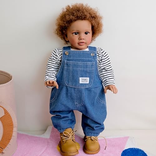 ROSHUAN Black Reborn Baby Dolls Pippa 26 Inch African American Reborn Todder Dolls Soft Cloth Body Big Size Realistic Toddler Doll Dark Skin Silicone Babies Doll Toy von ROSHUAN
