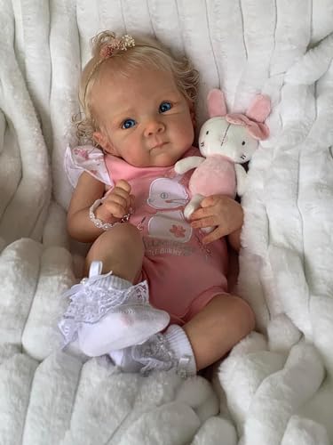 ROSHUAN Blonde Reborn Babypuppen Silikon Ganzkörper 45,7 cm realistische Neugeborene Babypuppen, die echt Aussehen Anatomisch korrekt Baby Mädchen lebensechte Babypuppen mit Haar für Kinder von ROSHUAN