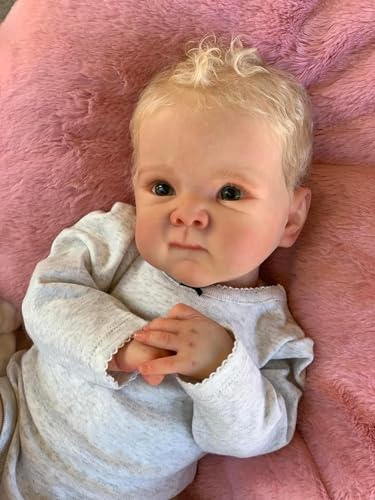 ROSHUAN Blonde Reborn Babypuppen Vinyl Ganzkörper Junge 45,7 cm Handgemachte Anatomisch Korrekte Babypuppen Realistische Lebensechte Babypuppen, die echt aussehen Babys mit offenen Augen von ROSHUAN