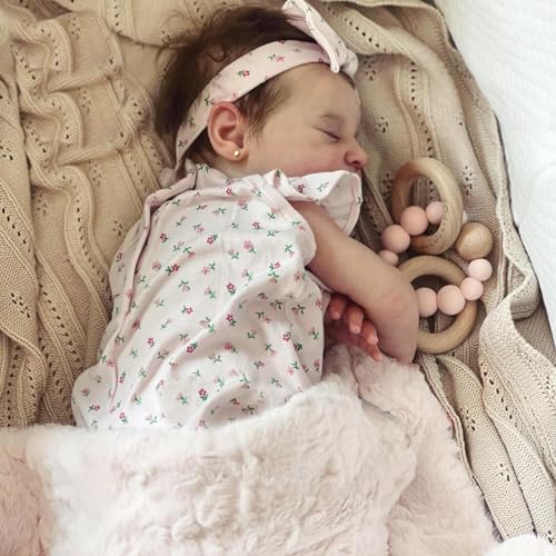 ROSHUAN Echtes Leben Reborn Baby Puppen 20 Zoll Realistische Neugeborene Schlafpuppe Weiche Ganzkörper Vinyl Lebensechte Babypuppe Mit Spielzeug Zubehör Für Kinder (Geschlossene Augen Mädchen) von ROSHUAN