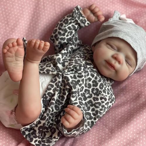 ROSHUAN Echtes Leben Reborn Baby Puppen Schlafender Junge 18 Zoll Lebensechte Babypuppe Realistisch Neugeborene Baby Puppe mit Weichem Silikon Vinyl Körper Geschenke Für Kinder ab 3 Jahren von ROSHUAN
