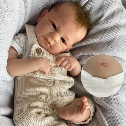 ROSHUAN Echtes Leben Reborn Frühchen Baby Puppen 17 Zoll Realistische Reborn Babypuppe Handgemacht Lebensechte Neugeborene Babypuppen Junge Mit Handgewurzeltem Haar Sichtbare Venen von ROSHUAN