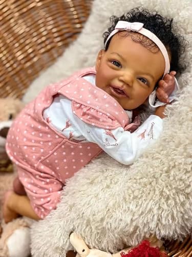 ROSHUAN Lächelnde Reborn-Baby-Puppen Schwarzes Mädchen 20 Zoll 50 cm Ganzkörper-Silikon-Vinyl Realistische Baby-Puppe, Die Wie Das Echte Leben Aussieht Schwarze Babys Gewogene Reborn-Puppe Mädchen von ROSHUAN