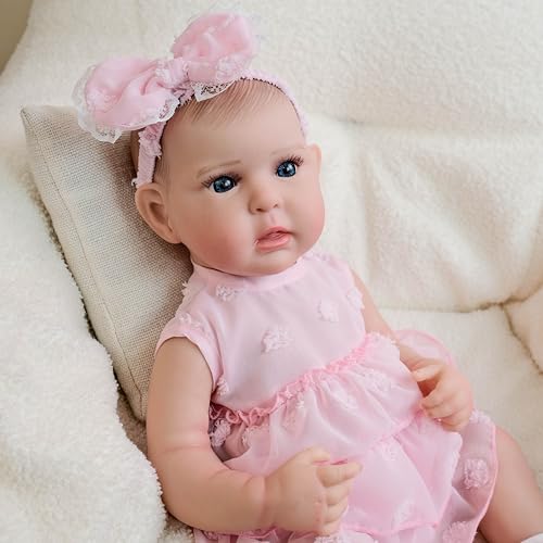 ROSHUAN Leben Wie Wiedergeborene Babypuppen Silikon Ganzkörper Mädchen 19 Zoll 48 cm Anatomisch Korrekte Mädchen Augen Öffnen Realistische Babypuppen, Die Echtes Leben Baby Bebe Spielzeug Aussehen von ROSHUAN
