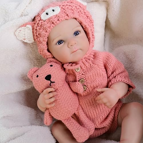 ROSHUAN Lebensechte 18 Zoll Reborn-Baby-Puppen 48 cm Realistische Neugeborenen-Silikon-Baby-Puppen Ganzkörperwaschbar Anatomisch Korrektes Baby-Mädchen Lebensechte Größe Gewogene Babies Reborn-Puppen von ROSHUAN